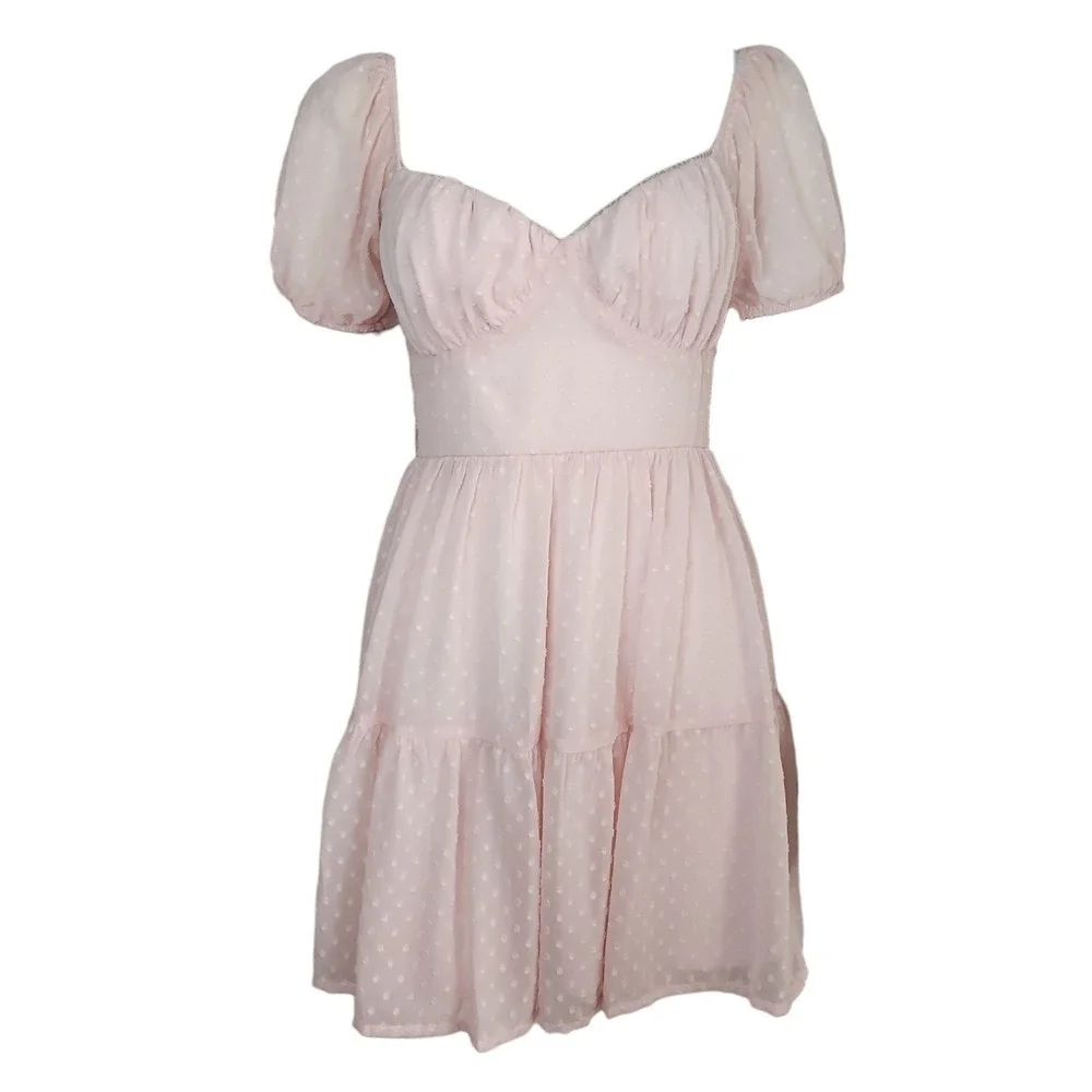 Windsor Dress Womens Size S Small Pink‎ Dotted Babydoll Boho Coquette Milkmaid